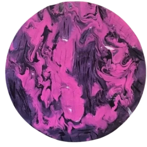 Hand Crafted Pink and Black Abstract Design Round  12 x12 Inches Canvas Painting - Picture 2 of 4